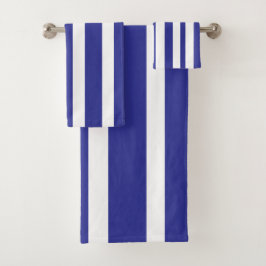 Conjunto De Toalhas Listras de Cabana Branca Azul Profundo