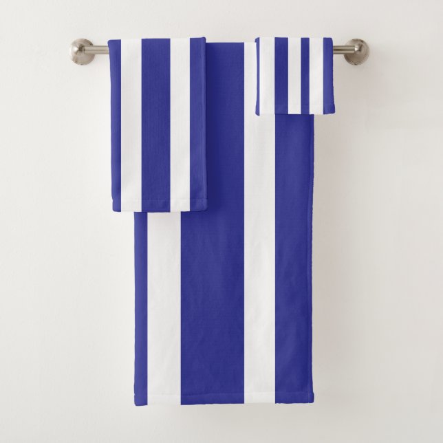 Conjunto De Toalhas Listras de Cabana Branca Azul Profundo (Insitu)
