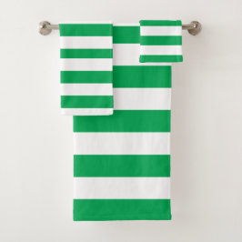 Conjunto De Toalhas Listras de Cabana Verde e Branco 