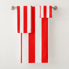 Conjunto De Toalhas Listras de Cabana Vermelho e Branco 