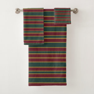 Conjunto De Toalhas Listras de Doces de Natal Verde, Vermelho e Dourad