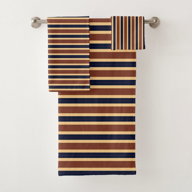 Conjunto De Toalhas listras de ferrugem, azul-marinho e pêssego (Insitu)