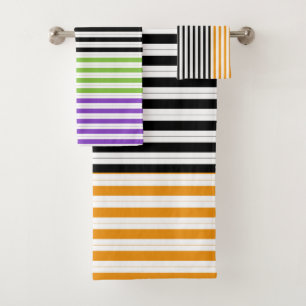 Conjunto De Toalhas Listras de Halloween Roxo Verde Preto Laranja