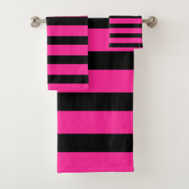 Conjunto De Toalhas Listras de moda rosa quente e preto