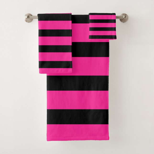 Conjunto De Toalhas Listras de moda rosa quente e preto (Insitu)