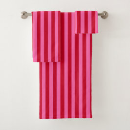 Conjunto De Toalhas Listras de Peppermint Rosa e Vermelho