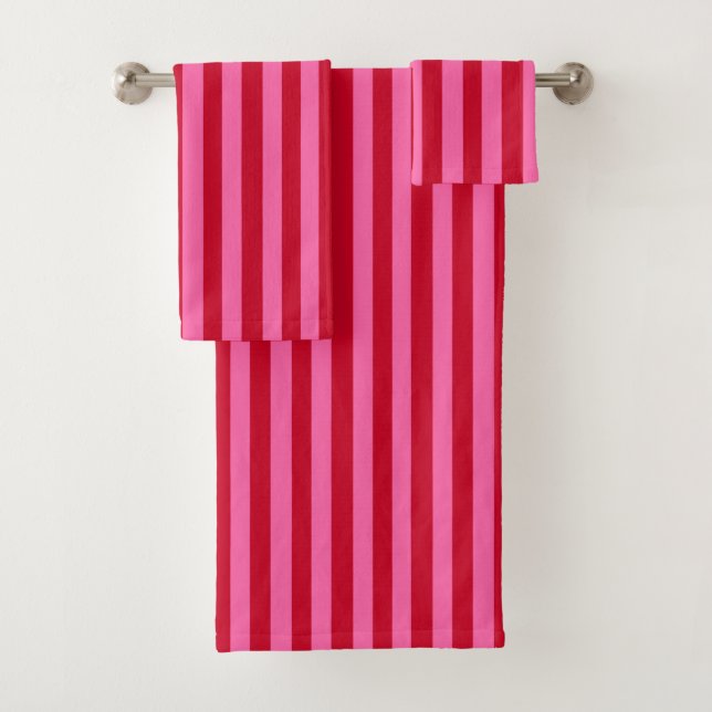 Conjunto De Toalhas Listras de Peppermint Rosa e Vermelho (Insitu)
