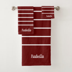 Conjunto De Toalhas Listras de script de nome vermelho profundo de Mar