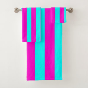 Conjunto De Toalhas Listras de Turquesa Verde Azul Ciano e Rosa Quente