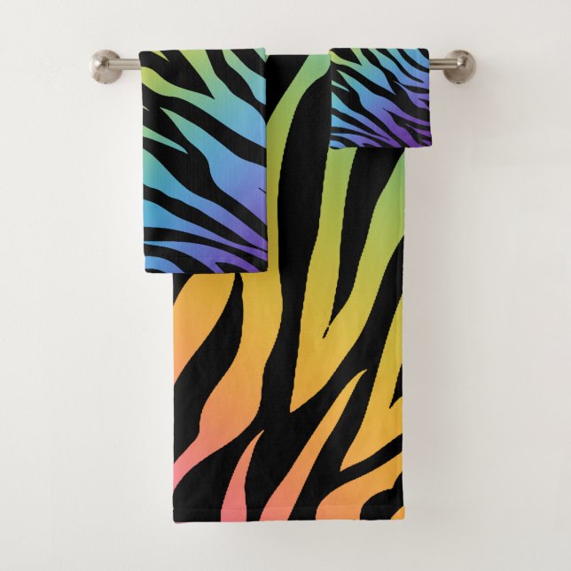 Conjunto De Toalhas Listras de Zebra com Gradiente de Arco-íris Impres (Insitu)