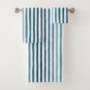 Conjunto De Toalhas Listras desenhadas à mão em tons de azul inspirado