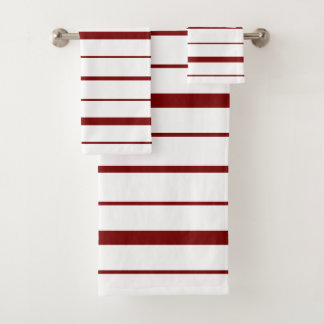 Conjunto De Toalhas Listras Design Burgundy em Branco