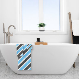Conjunto De Toalhas Listras Diagonais Cinza Azul Céu Moderno