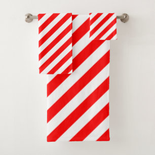Conjunto De Toalhas Listras Diagonais de Grande Tamanho Vermelhas e Br