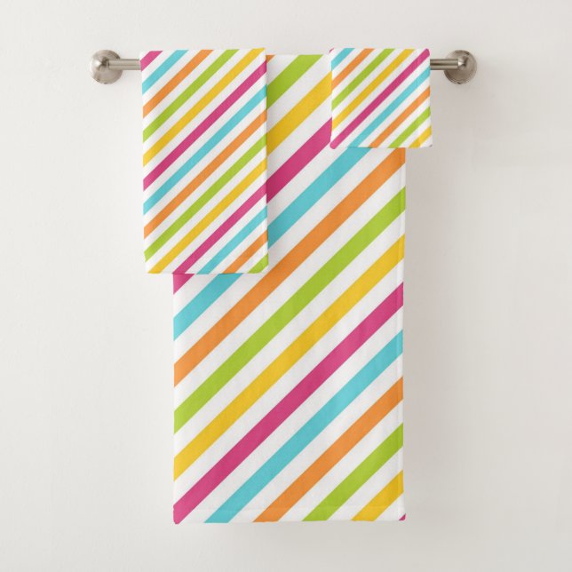 Conjunto De Toalhas Listras diagonais em cores vibrantes (Insitu)