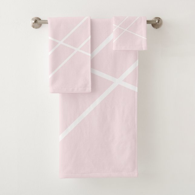 Conjunto De Toalhas Listras Diagonais em Rosa Corado (Insitu)