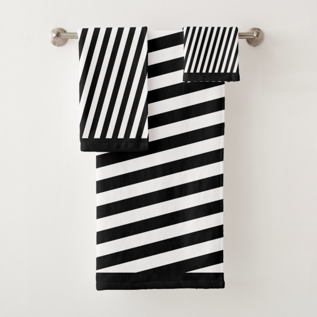 Conjunto De Toalhas Listras diagonais preto e branco (Insitu)