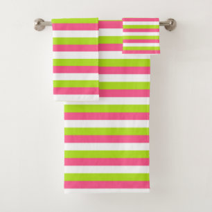 Conjunto De Toalhas Listras do rosa quente, do branco e do verde limã