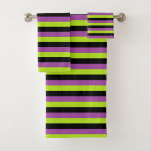 Conjunto De Toalhas Listras do roxo, do verde limão e do preto