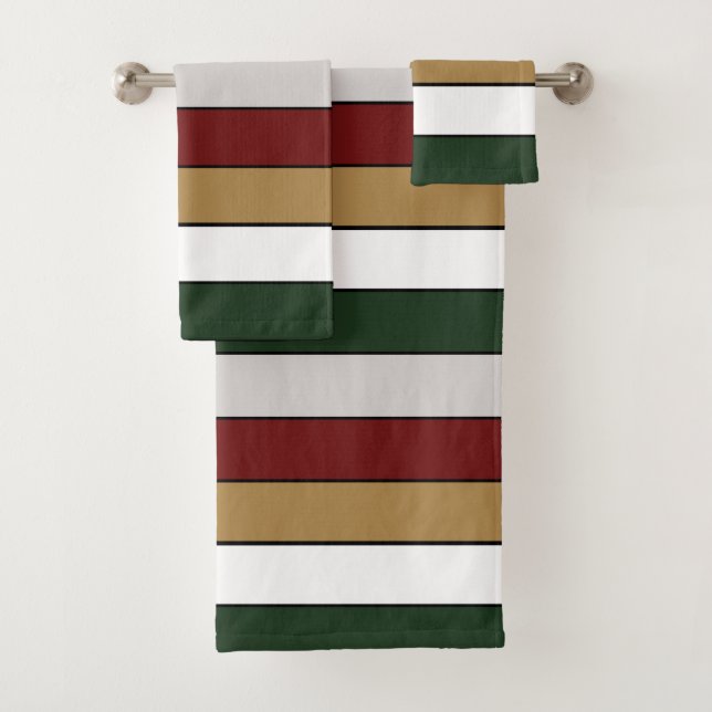 Conjunto De Toalhas Listras Douradas, Verdes, Vermelhas, Prateadas e B (Insitu)