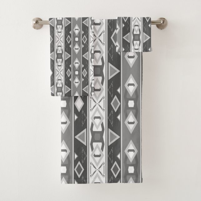Conjunto De Toalhas Listras e formas geométricas cinzas brancas (Insitu)