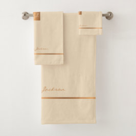 Conjunto De Toalhas Listras elegantes creme dourado modernas monograma
