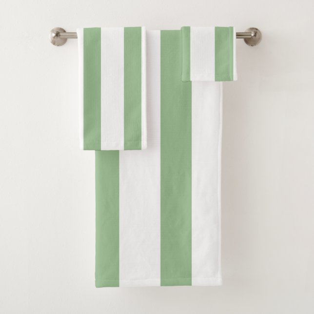 Conjunto De Toalhas Listras Grossas Verdes e Brancas (Insitu)