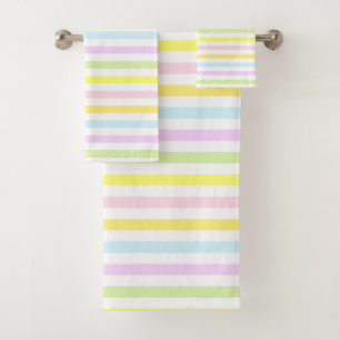 Conjunto De Toalhas Listras Horizontais em Cores Pastel Claras
