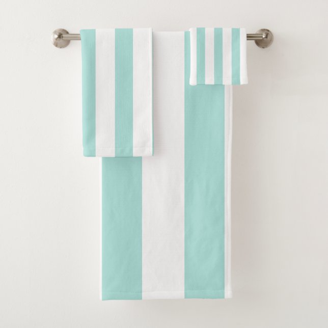 Conjunto De Toalhas Listras Horizontais Largas Turquesa Claro e Branco (Insitu)