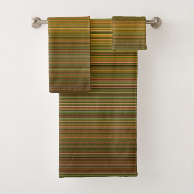 Conjunto De Toalhas Listras horizontais simples verdes marrons (Insitu)