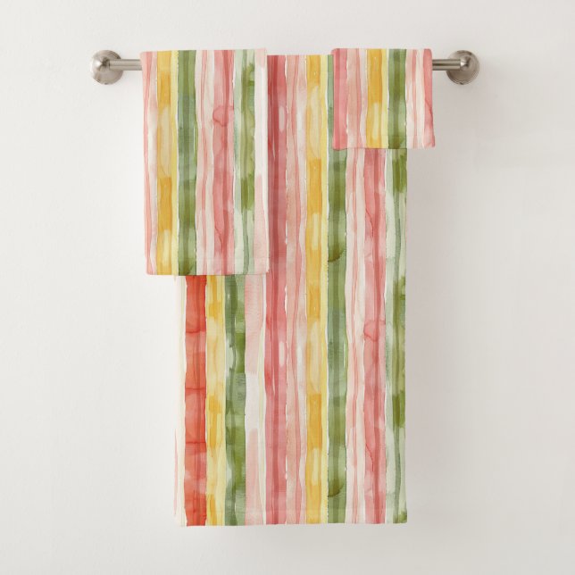 Conjunto De Toalhas Listras Laranja Amarelo Verde Rosa   (Insitu)