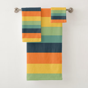 Conjunto De Toalhas Listras laranja, azuis, amarelas e verdes