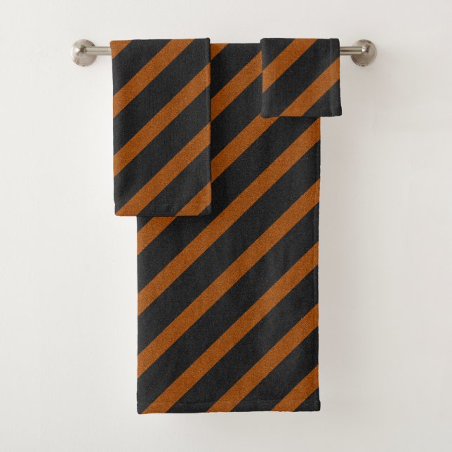 Conjunto De Toalhas Listras Laranja e Preto com Brilho (Insitu)