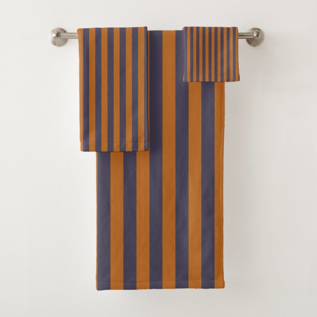Conjunto De Toalhas Listras Laranja Roxo Padrão (Insitu)