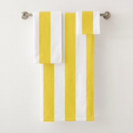 Conjunto De Toalhas Listras Largas Clássicas, Amarelo-Limão, Branco