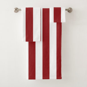 Conjunto De Toalhas Listras Largas Clássicas, Vermelho e Branco
