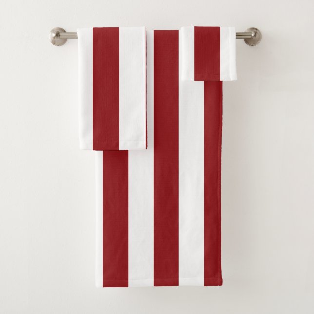 Conjunto De Toalhas Listras Largas Clássicas, Vermelho e Branco (Insitu)
