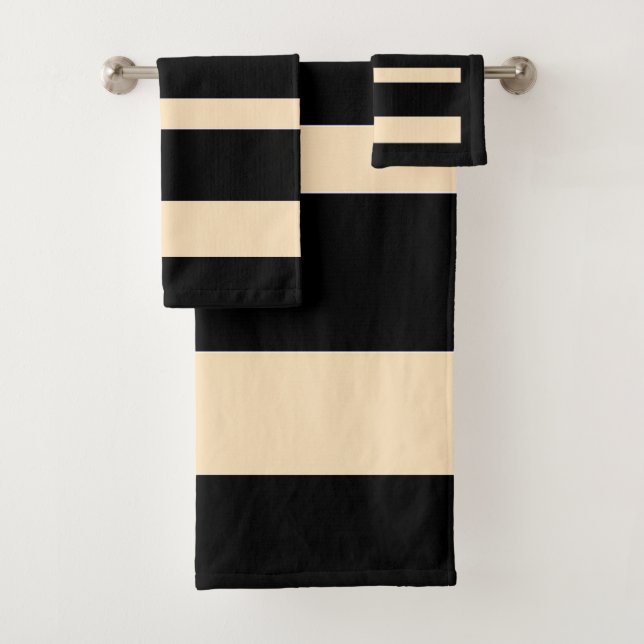 Conjunto De Toalhas Listras Largas Pretas e Creme (Insitu)