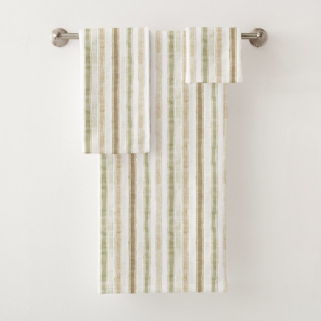 Conjunto De Toalhas Listras Marrons Verde Creme  (Insitu)