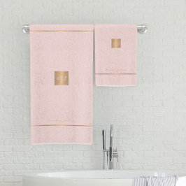 Conjunto De Toalhas Listras monogramadas rosa dourado elegantes modern