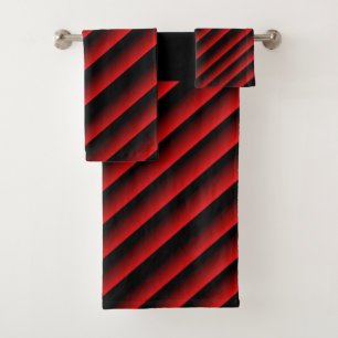 Conjunto De Toalhas Listras Multi Ombre Preto e Vermelho
