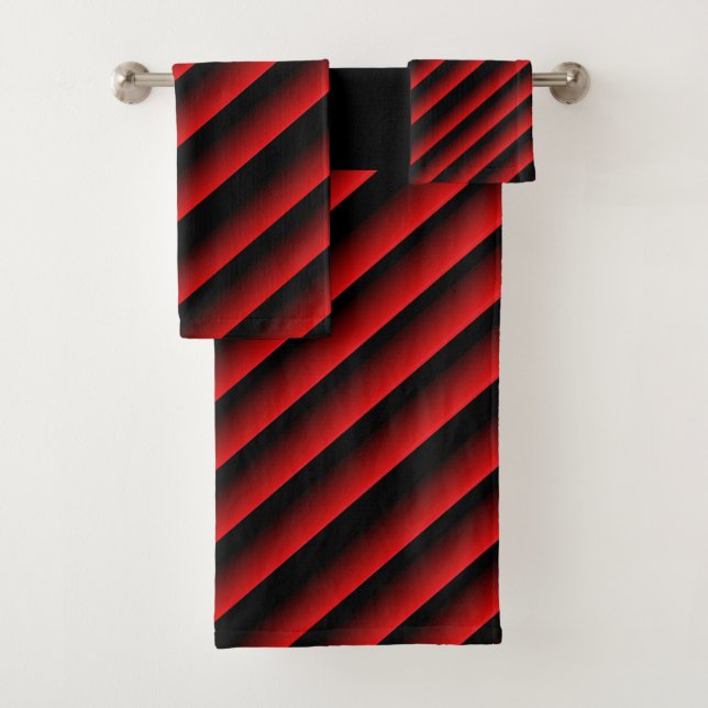 Conjunto De Toalhas Listras Multi Ombre Preto e Vermelho (Insitu)