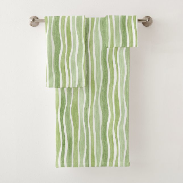 Conjunto De Toalhas Listras Onduladas de Creme Verde Limão (Insitu)