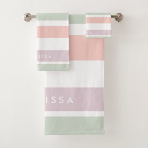 Conjunto De Toalhas Listras pastel bonito da violeta do verde do rosa