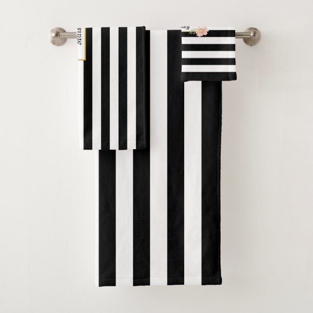 Conjunto De Toalhas Listras Pretas e Brancas Personalizadas (Insitu)