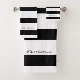 Conjunto De Toalhas Listras Pretas e Brancas Personalizadas Elegantes