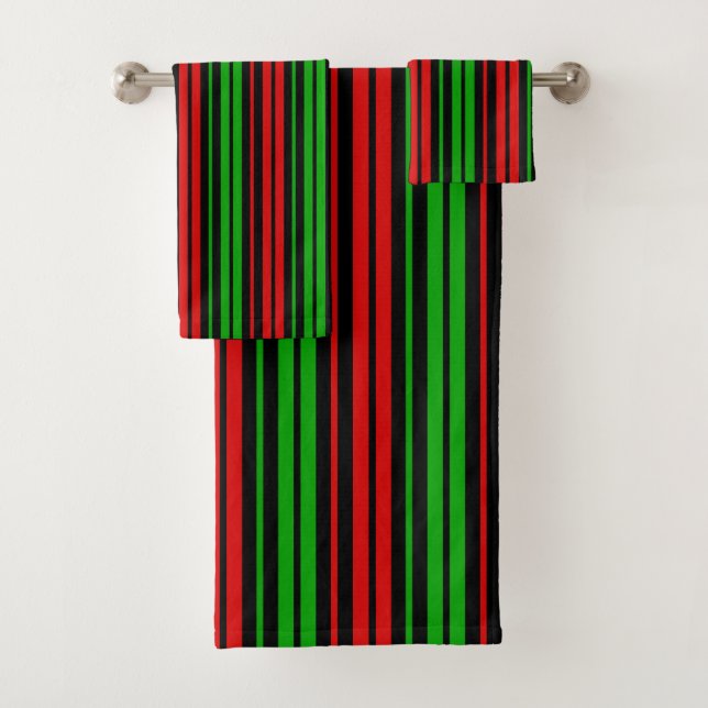 Conjunto De Toalhas Listras Pretas Vermelhas e Verdes  (Insitu)