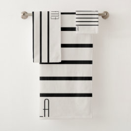 Conjunto De Toalhas Listras Preto e Branco Personalizadas