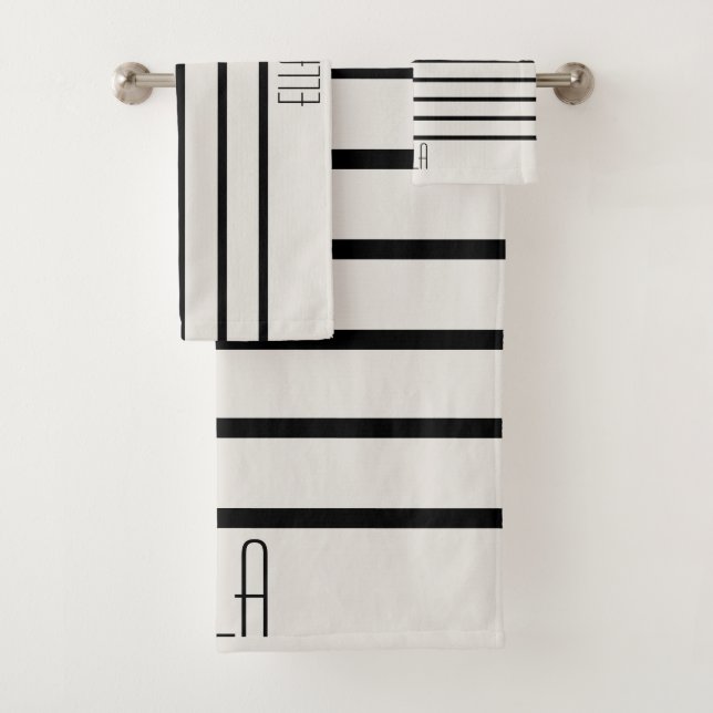 Conjunto De Toalhas Listras Preto e Branco Personalizadas (Insitu)