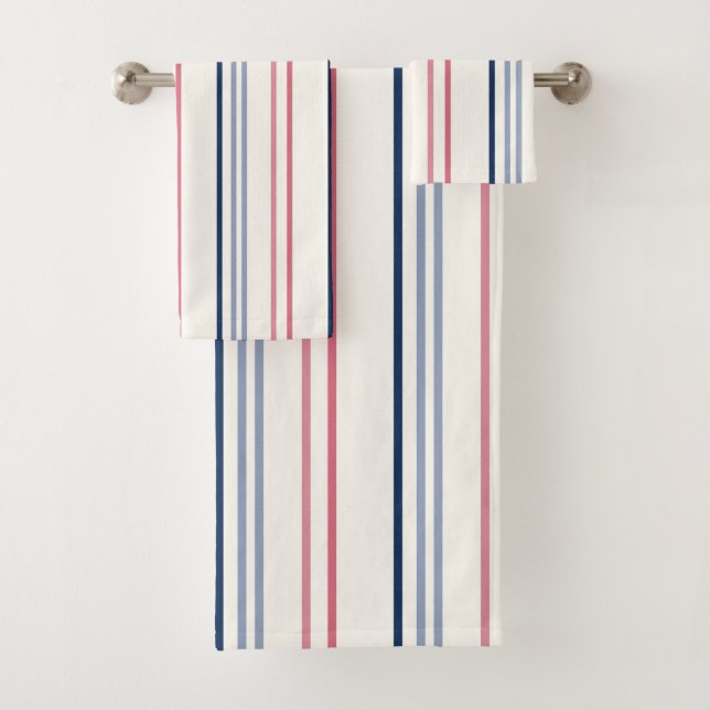 Conjunto De Toalhas Listras rosa, azul e branco (Insitu)